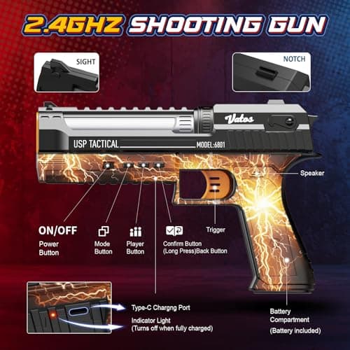 VATOS Smart Electronic Shooting Game Set with Auto-Scoring Target Base and Rechargeable Gun, Real-Time Voice Feedback, 4 Shooting Modes, Indoor Outdoor Toy for Teens Adults Family Party