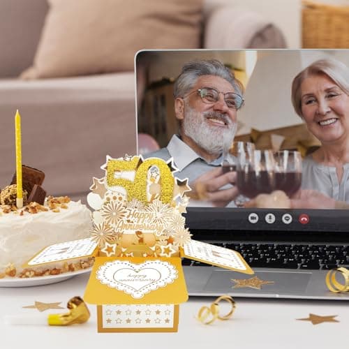 Asmallgf Happy 50th Anniversary Pop Up Card, Comfort Fifty Year Golden Wedding Anniversary Cards for Couple, Perfect Anniv Card for Couple Husband Wife