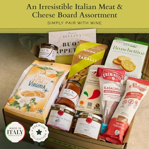 Mercato di Bellina Meat and Cheese Gift Box - Italian Charcuterie Gift Basket With Salami, Cheese, Olives, Crackers, Made in Italy for Holiday, Father's Day, Birthdays, Housewarming, Thank You