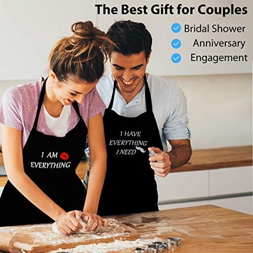 YIKA® Apron Couples, Christmas Gifts for Couples: Waterproof Aprons for Women Men, with Adjustable Neck Strap with Extra Long Ties, 2 Pockets (Black)