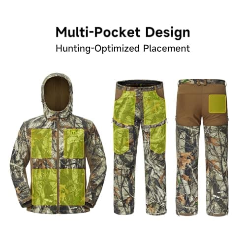 TIDEWE Hunting Clothes for Men with Fleece Lining, Safety Strap Compatible Water Resistant Silent Hunting Jacket and Pants