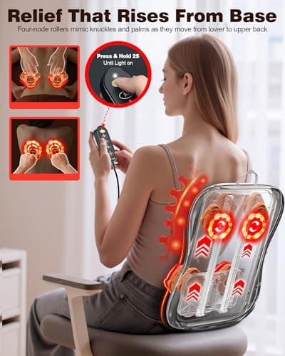 Shiatsu Back Massager with Heat : Up and Down Rolling Massage - Electric Back Massager for Pain Relief Deep Tissue - Heated Lower Back Massager for Office, Home Use