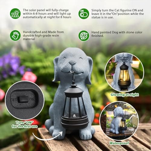 Dog Solar Garden Statue with Lantern – Outdoor Patio & Yard Decor – Figurine for Dogs – Gift for Mom, Grandma, Dog Lovers, Housewarming Present