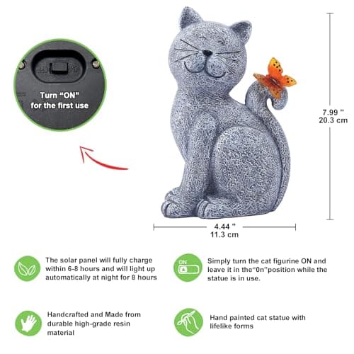 Nacome Solar Cat Outdoor Statues for Garden: Outside Decor with Butterfly Clearance for Yard Art Lawn Ornaments Porch Patio Balcony Home House - Birthday Gifts for Grandma Mom Women
