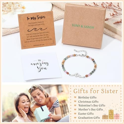 TONY & SANDY Friend Gifts for Women, Sister Gift, Friendship Bracelets, Wave Bracelet, Best Friend Birthday Gifts for Women, Bestie Bracelets, Christmas Stocking Stuffers for Woman