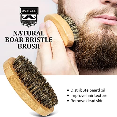 MALE GOD Beard Kit w/Beard Oil, Balm, Brush, Comb - Nourish & Soften Beard, Natural Shea Butter, Suitable for All Skin, Anniversary & Birthday Gifts for Men Him Husband Boyfriend Dad Friends
