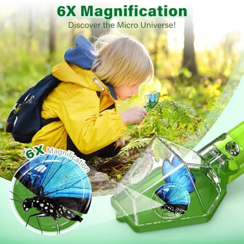 Bug Catcher for Kids, Insect Trap Kit with 6X Magnifier Glass - STEM Educational Exploration Tool for Indoor and Outdoor,Christmas Birthday Gifts Toys for Adults, Boys, and Girls, Green