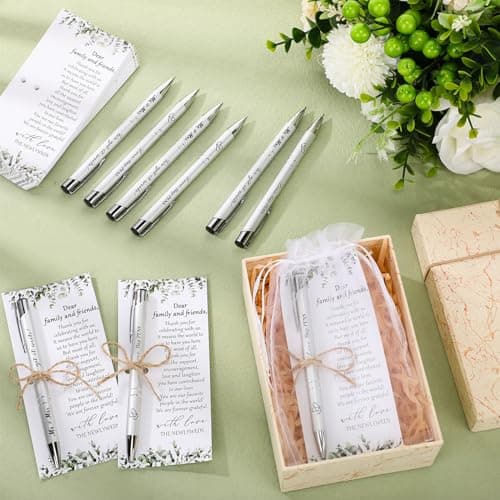 50 Sets Wedding Favors for Guests Includes 50 Black Ink Retractable Ballpoint Pen 50 Thank You Cards 50 Organza Bag with Hemp Rope Bridal Shower Favors Bridal Shower Gifts for Party Supplies