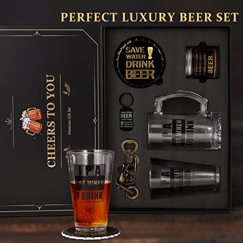 Beer Gifts for Men, Gift Basket for Beer Lovers, Gifts Box for Dad Husband Boyfriend Grandpa, Anniversary Wedding Birthday Gifts for Him incl. Beer Glass Bottle Opener Coaster Keychain