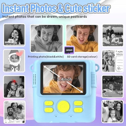 Kids Camera Instant Print, Christmas Birthday Gifts for Kids Age 3-12, Selfie Digital Camera with 1080P Videos,Toddler Portable Travel Cameras Toy for 4 5 6 7 8 9 Year Old Boys Girls-Blue