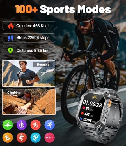 LIGE Military Smart Watches for Men(Answer/Make Calls),100-Day Battery Life,2.13" AMOLED Outdoor Sports Smartwatch with Compass,Heart Rate/Sleep Monitor Fitness Tracker for Android iOS,AI Voice