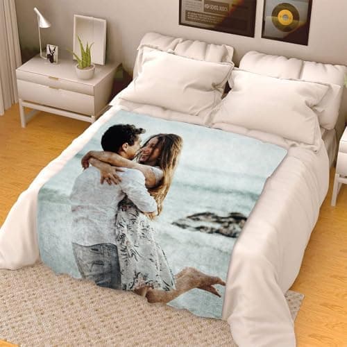 Custom Blanket with Picture Text Customized Fleece Photo Blanket for Couples Gifts Personalized Blankets and Throws Christmas Birthday Gifts for Boyfriend Girlfriend