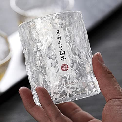 BXT Japanese Whiskey Glass - Handmade Old Fashioned Tumbler | Crystal Hammer Figure Finish | Thickened Drinking Cup for Whiskey Beer Brandy Cocktail Scotch for Men Dad Daddy Fathers Day