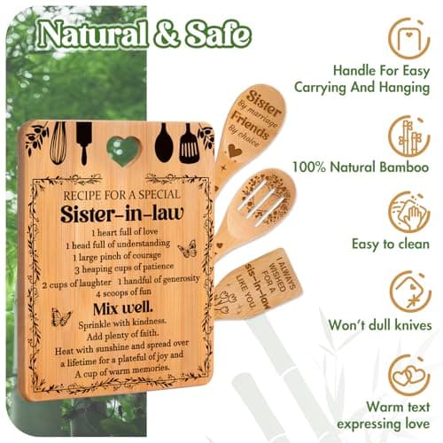 Gifts for Sister in Law - "Recipe for a Special Sister-in-Law", Sister in Law Birthday Gifts Engraved Bamboo-Made Cutting Board Set, Sister in Law Christmas Gifts.