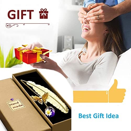 Metal Feather Bookmark with Butterfly Charms Mothers Day Gifts Teacher Appreciation Gifts for Women End of Year Teacher Gifts Birthday Gifts Bookmarks for Women Grils Mom Readers Book Lovers