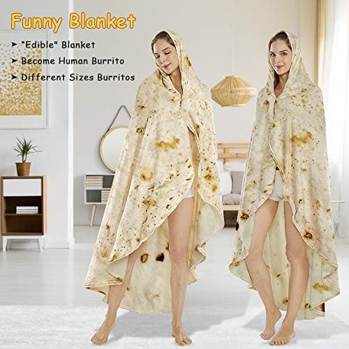 SeaRoomy Burritos Tortilla Blanket, Realistic Food Wrap Blanket Double Sided, Novelty Funny Tortilla Round Giant Soft Blankets (Beige, 47 inches)