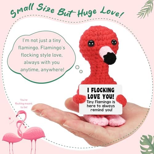 Funny Gifts for Her Girlfriend Christmas Valentines Day Anniversary Women Birthday Gifts Wife Stocking Stuffers, I Love You Flamingo Romantic Gift for Couple, Handmade Crochet Flamingo Lover Present