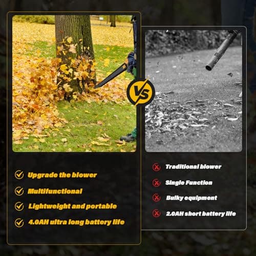 Cordless Leaf Blower & Vacuum, 3-in-1 Leaf Vacuum Mulcher with Bag, 40V 360CFM 5-Speeds Brushless Battery Operated Leaf Blower for Lawn Care with 2 x 4.0Ah Battery & Charger Included