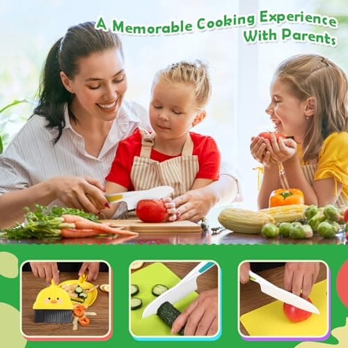 14PC Montessori Toy Safe Kitchen Knife Set for Toddler, Kids Knife Set for Real Cooking with Cutting Board, Gift for 3-12 Year Old Girl Boy Bithday Chistmas, Little Chef Cooking Tool for Kid Age 3-12