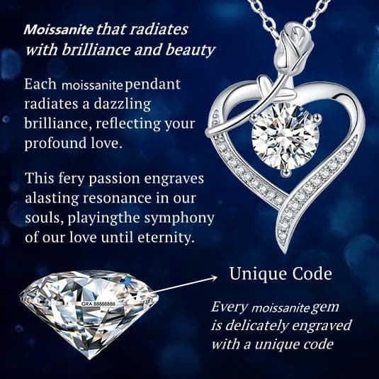 Rose Heart Pendant Necklace for Wife Moissanite Lab-Created Gem Jewelry for Women I Love You Wedding Anniversary Birthday Christmas Valentines Engagements Mothers Day for Her Girlfriend Mom Daughter