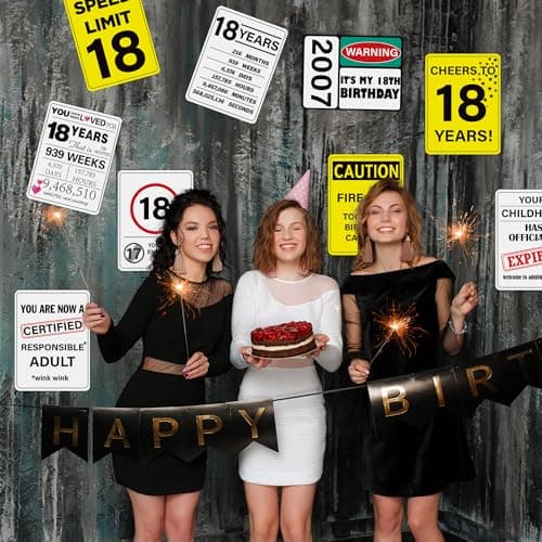 18th Birthday Party Decorations, 9PCS Funny Wall Signs and Tags for Teen 18th Birthday Celebration Table Centerpieces and Caution Signs for Doors Windows Yard and Garden