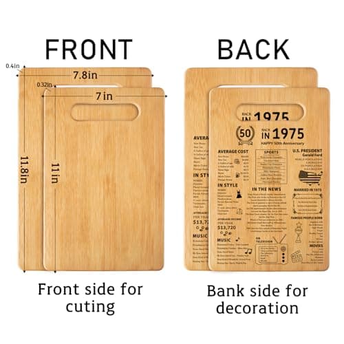 50th Wedding Anniversary Cutting Board Gifts for Women Men Marriage Gifts for Couple 1975 Poster Back In 1975 50th Anniversary Decorations 100% Organic Bamboo Pre Oiled 11"L x 7"W x 0.5"Th