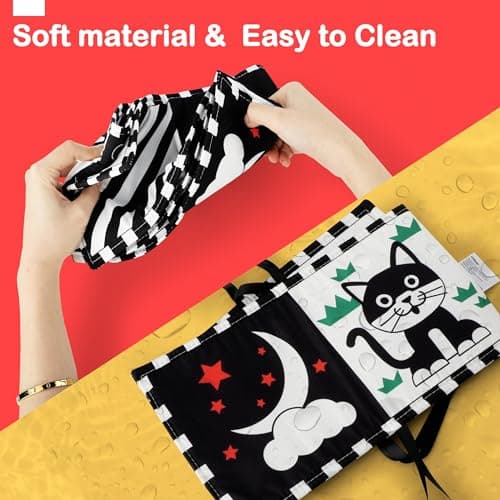 URMYWO Black and White Baby Toys, Tummy Time High Contrast Newborn Toys 0-3 Months, Soft Baby Book, Visual Stimulation Montessori Sensory Infant Toys 0-6-12 Months, Shower Gift for Boys Girls