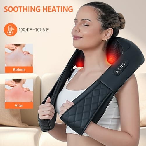 Back and Neck Massager,Shiatsu Back Massager with Heat,Cordless Portable Kneading Shoulder Massage Shawl Electric Massage Pillow for Pain Relief Deep Tissue Gifts for Dad Mom Friends