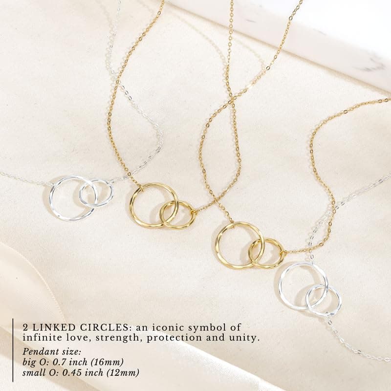 HOPE LOVE SHINE Unbiological Sister Gift - Sister Necklace, Jewelry 16+2", Sterling Silver, 2 Interlocking Rings