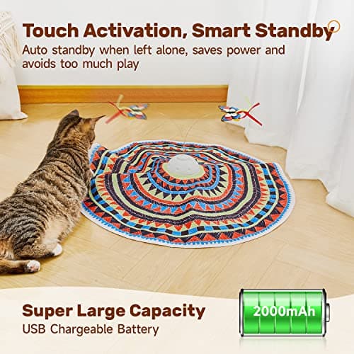 Potaroma Cat Toys Chargeable, 3in1 Hide and Seek, Automatic Interactive Fun, Fluttering Butterfly, Moving Feather, Kitten Wand, Indoor Kitty Exercise Kicker 22.8 Inch Cover for All Breeds