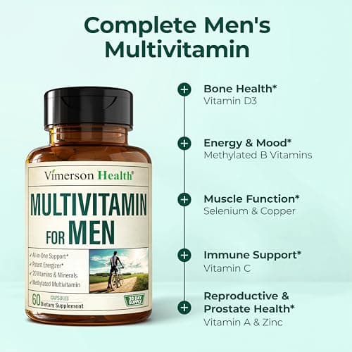 Vimerson Health Multivitamin for Men – Methylated Mens Multivitamins & Multiminerals Capsules with Vitamin B12, A, D, C, Zinc, Magnesium & More for Complete Daily Support – High Potency Bioavailable Vitamins for Men