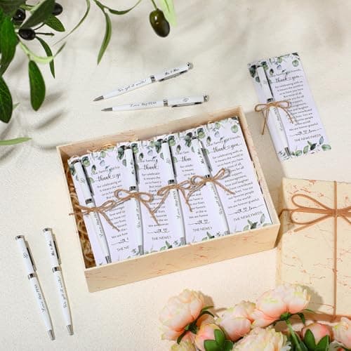 50 Sets Wedding Favors for Guests Bulk Retractable Ballpoint Pen Thank You Cards with Hemp Rope Bridal Shower Gift for Guest Wedding Souvenirs Newlyweds Party Supplies