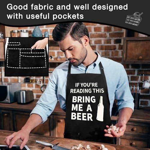 Funny Cooking Chef Apron with Pockets BBQ Kitchen Work Aprons Birthday Dad Creative Gifts