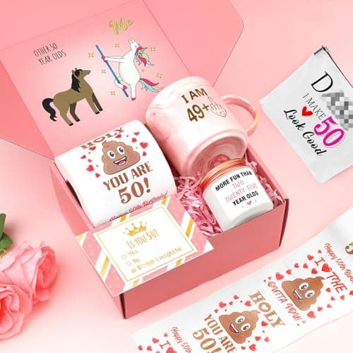 50th Birthday Gifts for Her Funny Happy 50th Birthday Decorations for Women 50 Year Old Gifts for Woman 50 and Fabulous Gift for Woman Sister Mom Best Friend Wife - Coffee Mug Makeup Bag Toilet Paper