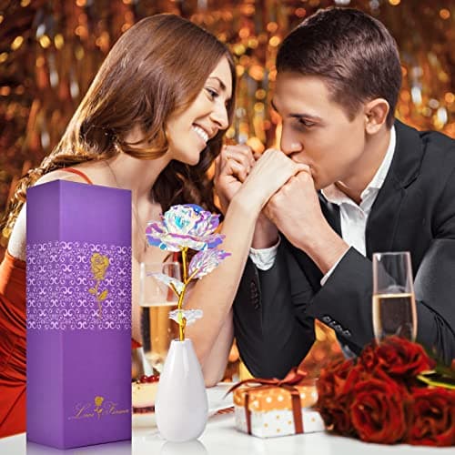 Tmacker Christmas Mom Gifts for Grandma Women-Artificial Rose Fake Flowers with Ceramic Vase, Birthday Gifts for Mom Wife Girlfriend Sister on Valentines Mothers Day Anniversary Thanksgiving Wedding