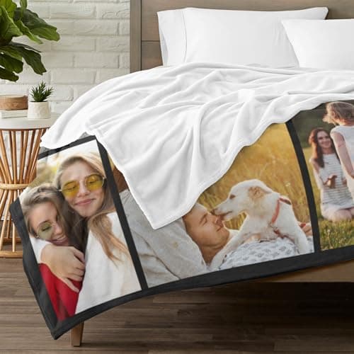 Gudina Custom Blanket with Photos Text Personalized Blanket Thows with Picture Customizable Blanket Photo Blankets Customize for Mom Dad Couple Girlfriend Boyfriend Wife Husband