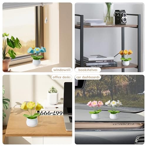 LAIDANLA Crochet Flower Potted, Pink Small Handmade Knitted Flowers Lilly of The Valley for Desk, Christmas Appreciation Birthday Gifts for Women Mom Sister Grandma Coworker Friend Teacher