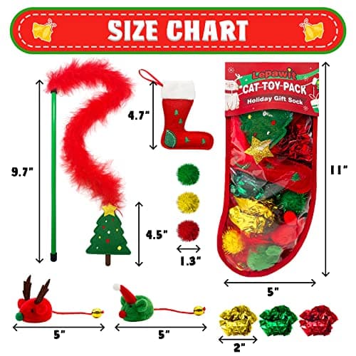 Cat Christmas Stocking, 10 Pack Gifts for Christmas, Interactive Feather Toy with Catnip, Cat Ball Toys, Crinkle Balls, Mice Toys for Indoor Cats & Kitten
