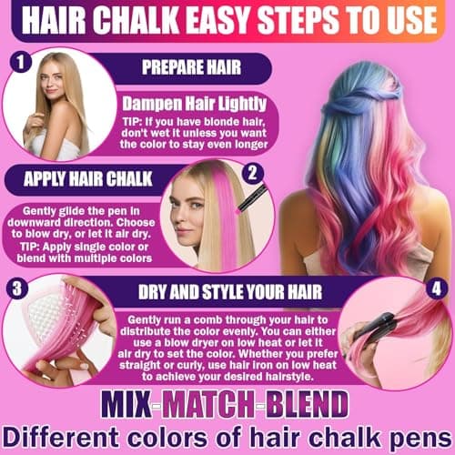 Jim&Gloria Dustless Hair Chalk Gifts for Girls Makeup Kit, Gift for Teen Girl Trendy Stuff, Kids, Teenage Tweens Teenager Temporary and Washable Color Dye Markers Age 7 8 9 10 11 12 13 14 Year Old Toy