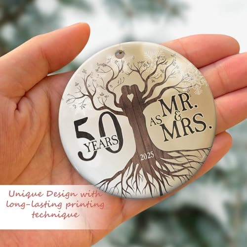 50th Wedding Anniversary Ornament - Ceramic Christmas Ornament Gift for Couple, Parents, Friend - 50th Anniversary Present Holiday Decoration