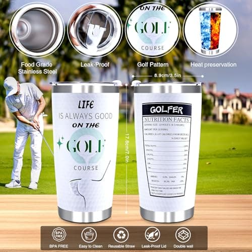 Golf Gifts for Men - 9PC Set: Tumbler, Towel, Socks, Key Chain, Bracelet, Thanks Card; Gift Box; Perfect for Golfer, Dad, Christmas