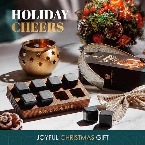 Whiskey Stones Gift Set by Royal Reserve – Artisan Crafted Reusable Chilling Rocks for Scotch – Stocking Stuffer for Men - Bourbon Gifts for Husband Dad Boyfriend Guy