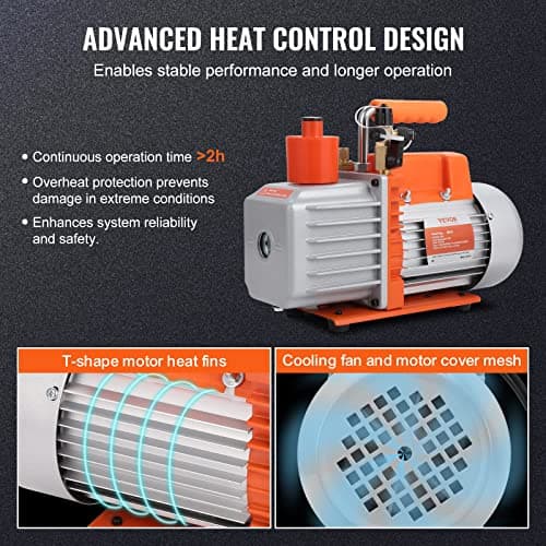 VEVOR 7 CFM Dual Stage HVAC Vacuum Pump, 1/2 HP Rotary Vane Vacuum Pump with Oil Bottle, for HVAC Repair, Refrigeration Maintenance, Resin Degassing, Compatible with R12, R22, R134a, R410a Refrigerant