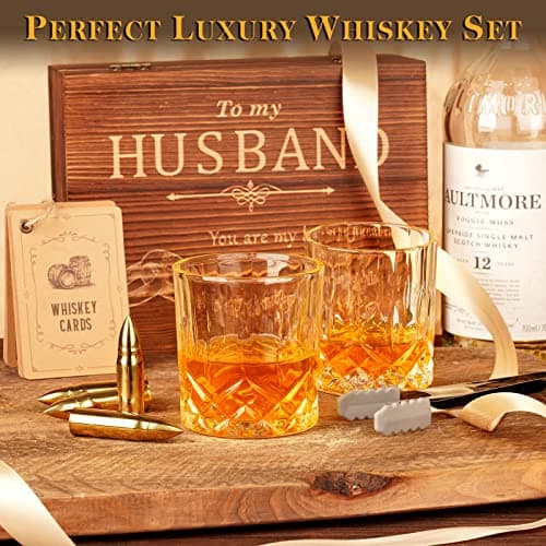 Oaksea Gifts for Husband Him Men, Reusable Stainless Steel Engraved Whiskey Stones Glasses Set Gifts, Birthday Wedding Stocking Stuffers for Husband Dad Boyfriend Fiance, Cool Burbon Scotch Set Gifts