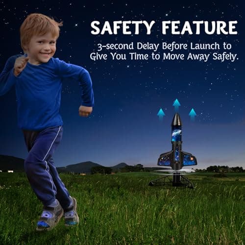 Rocket Launcher for Kids -200 Feet of Flight Altitude, Auto Electric Rocket Toys with Safe Parachute, Outdoor Summer Yard Toys Christmas Birthday Gifts for Boys & Girls Age 6 7 9 10 12 8-13 Years Old