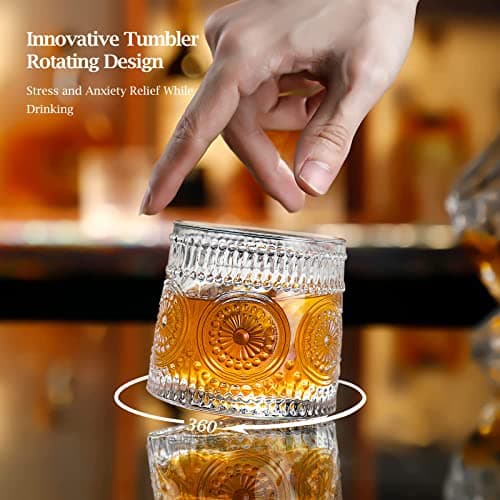 Whiskey Glass, 9 Oz No-lead Crystal Rotating Japanese Whisky Tumbler, gift box for Scotch,Bourbon,Vodka,whiskey etc, for Parties, Bars, Restaurants and Families etc