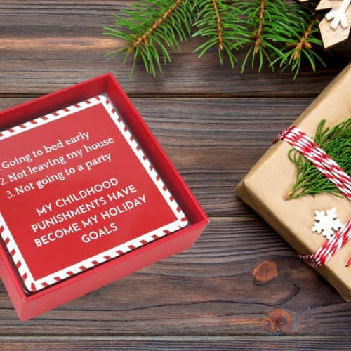 Christmas Coasters | Funny Cork Coasters | 8 in Gift Box | Hostess Gifts (Holiday)