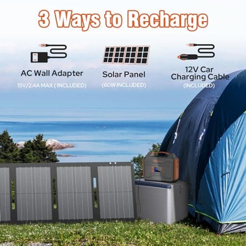 Portable Solar Generator, 300W Portable Power Station with Foldable 60W Solar Panel, 110V Pure Sine Wave 280Wh Lithium Battery Pack with USB DC AC Outlet for Home Use RV Van Outdoor Camping-Orange