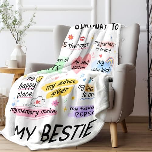 Best Friend Bestie Birthday Gifts for Women, Soft Flannel Blanket, Friend Birthday Gifts for Women Friendship, Happy Bday for Bestie BFF, 50 x 60 inches
