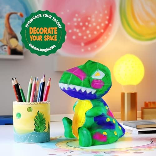 Paint Your Own Dinosaur Lamp Kit, Art Supplies Kids Paint Set, Arts and Crafts for Kids Ages 8-12, Dinosaur Toys Girls Boys Halloween Birthday Christmas Gifts Ages 3 4 5 6 7 8 9 10 11 12+